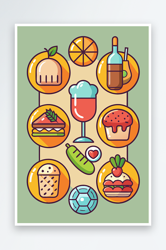 美酒美食图标插画-众图网