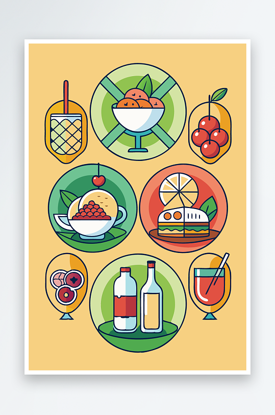 美酒美食图标插画-众图网