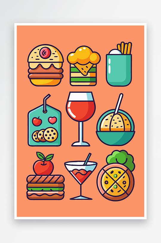 美酒美食图标插画-众图网