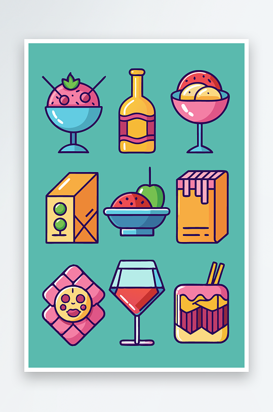 美酒美食图标插画-众图网