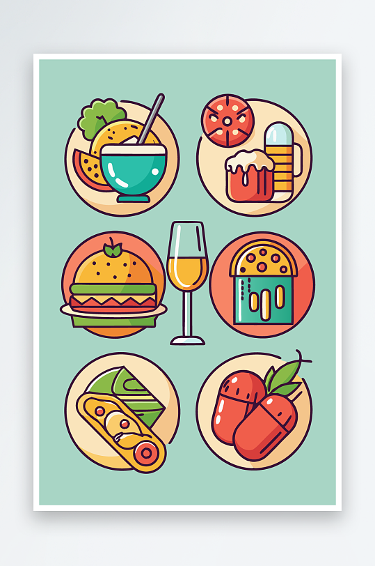 美酒美食图标插画-众图网