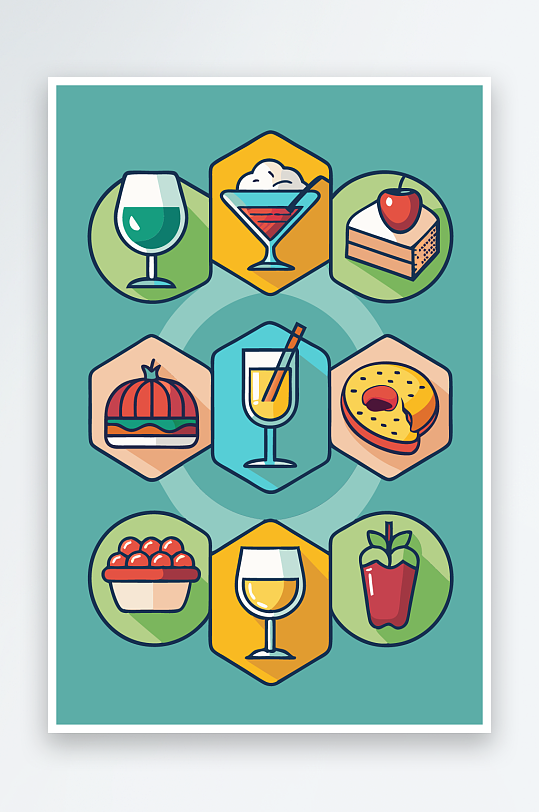 美酒美食图标插画-众图网