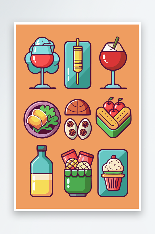 美酒美食图标插画-众图网