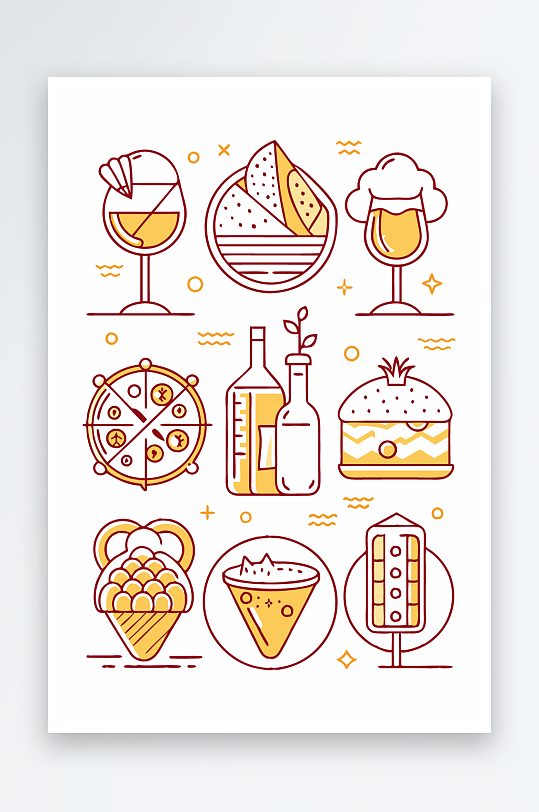 美酒美食图标插画-众图网