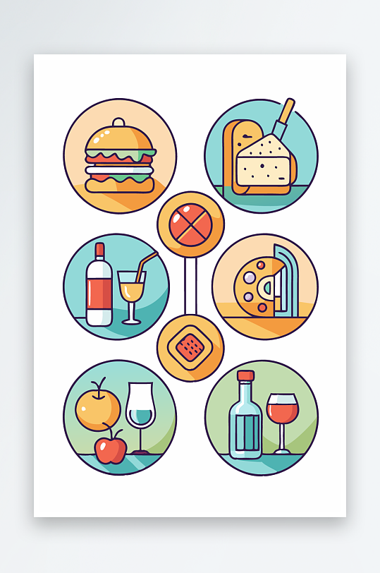 美酒美食图标插画-众图网