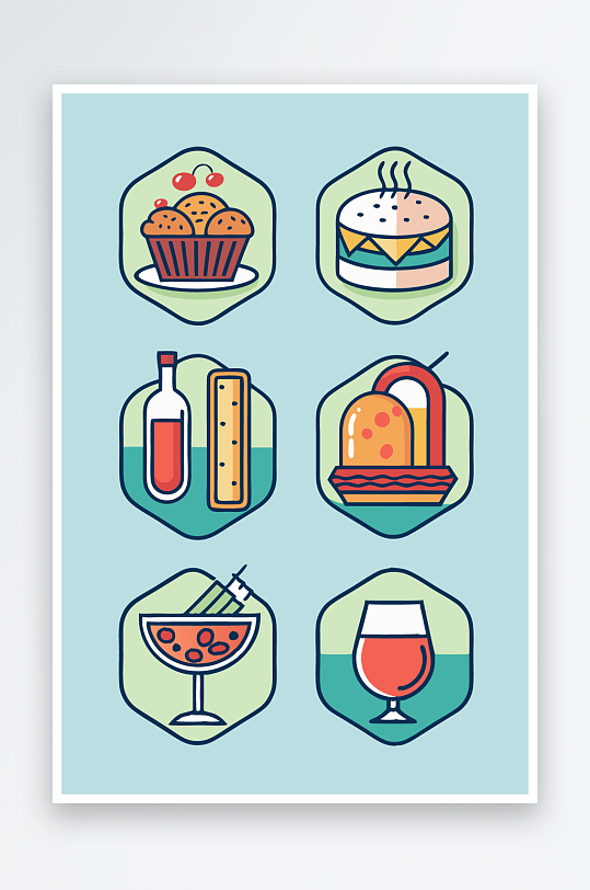 美酒美食图标插画-众图网