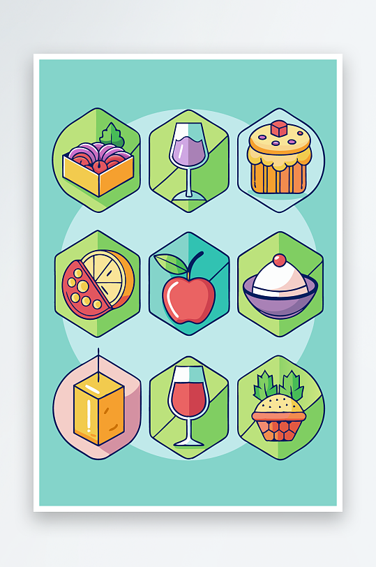 美酒美食图标插画-众图网