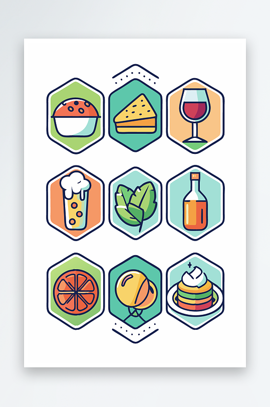 美酒美食图标插画元素-众图网