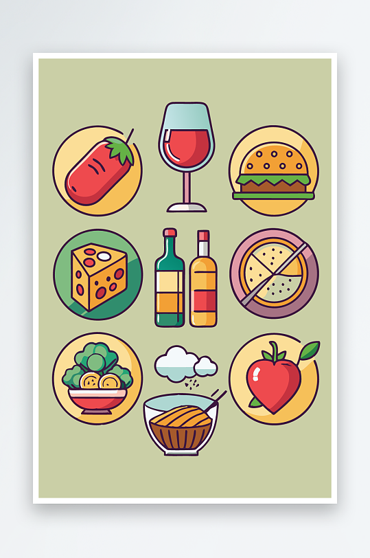 美酒美食图标插画元素-众图网