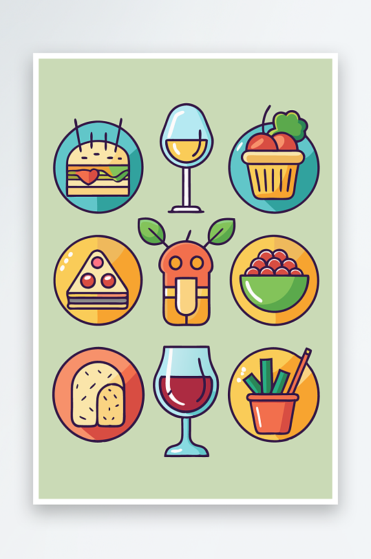 美酒美食图标插画元素-众图网