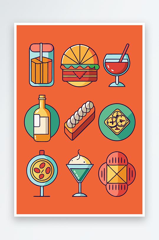 美酒美食图标插画元素-众图网