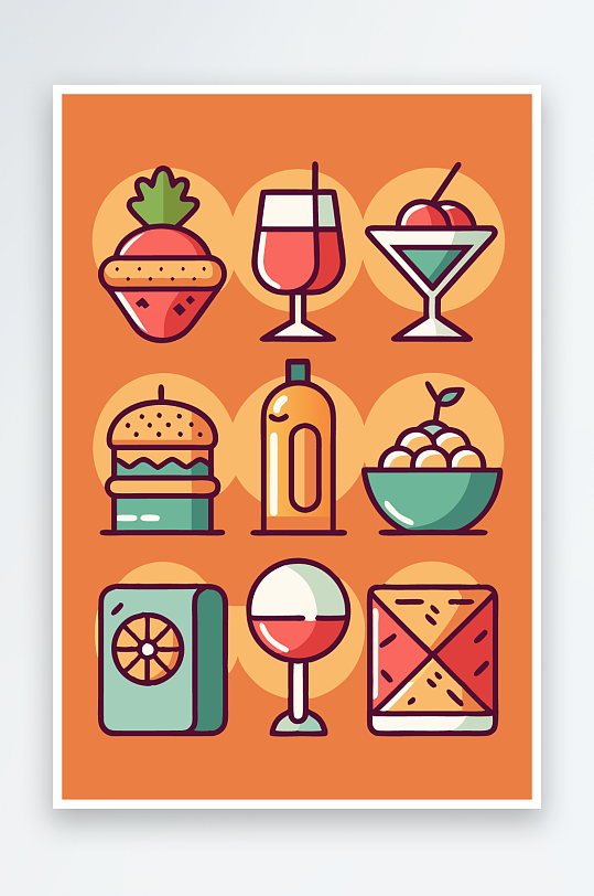 美酒美食图标插画元素-众图网