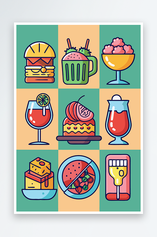 美酒美食图标插画元素-众图网