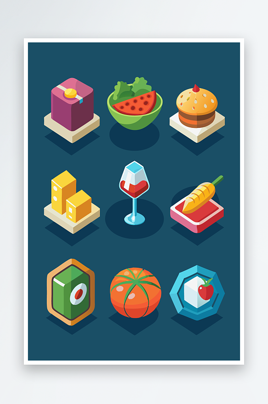 美酒美食图标插画-众图网