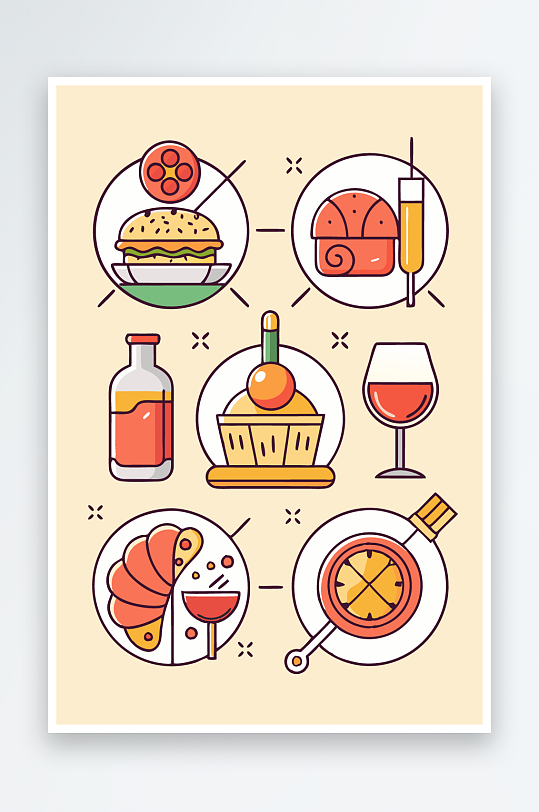 美酒美食图标插画-众图网