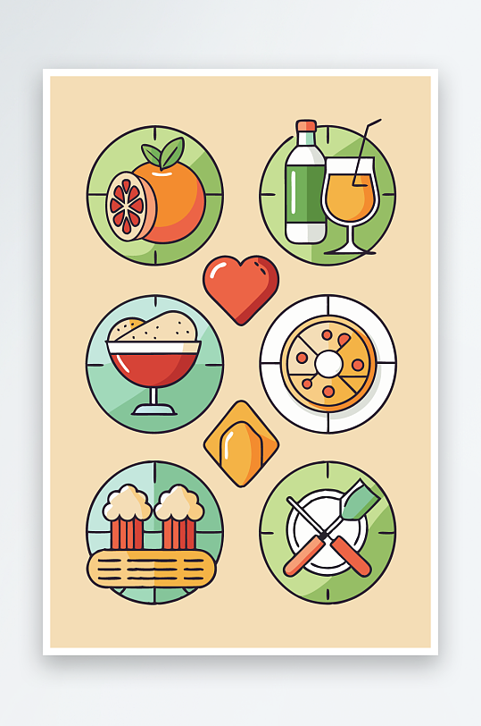 美酒美食图标插画元素-众图网