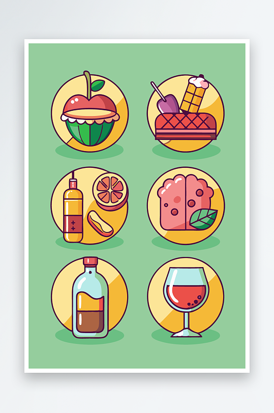 美酒美食图标插画元素-众图网