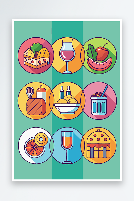 美酒美食图标插画元素-众图网