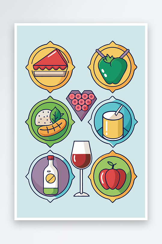 美酒美食图标插画元素-众图网