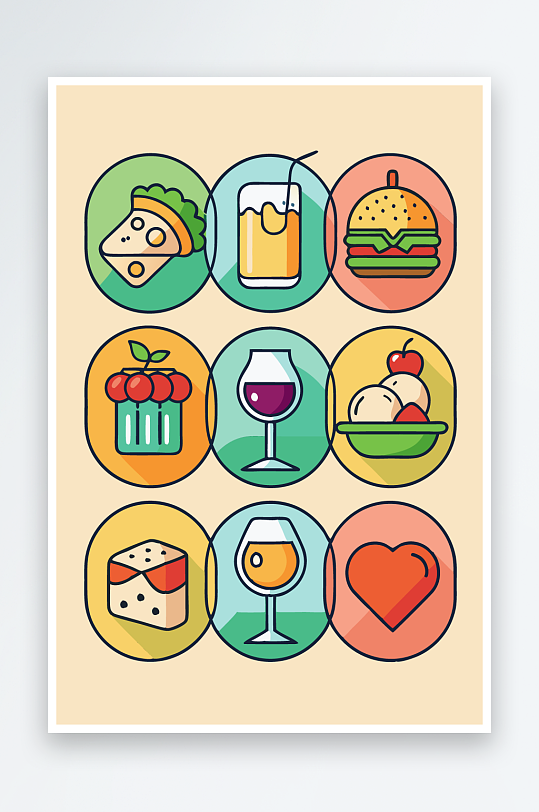 美酒美食图标插画元素-众图网