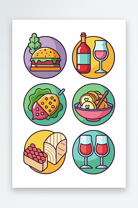 美酒美食图标插画元素-众图网