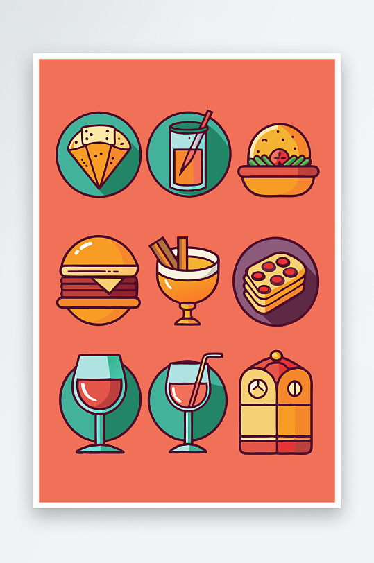 美酒美食图标插画元素-众图网