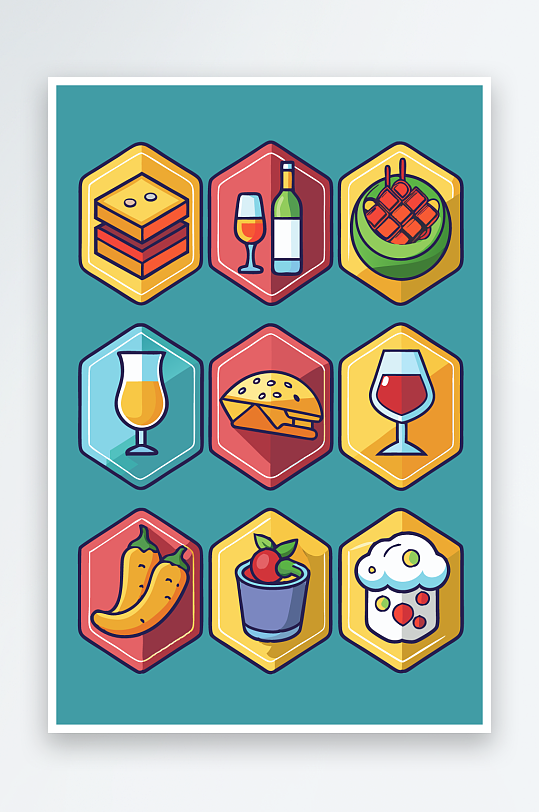 美酒美食图标插画元素-众图网