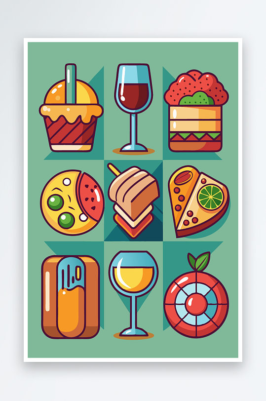 美酒美食图标插画-众图网