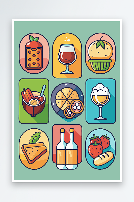 美酒美食图标插画-众图网