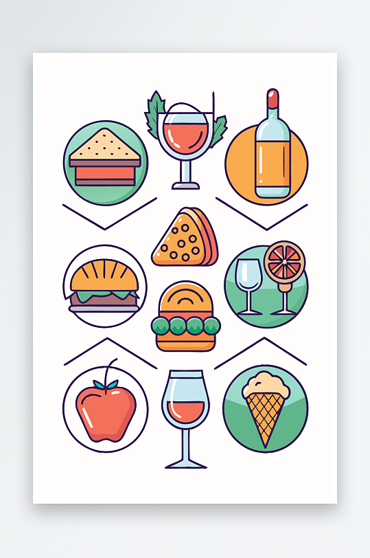 美酒美食图标插画-众图网