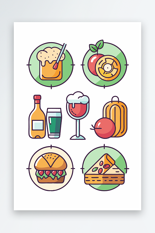 美酒美食图标插画-众图网