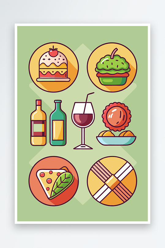 美酒美食图标插画-众图网