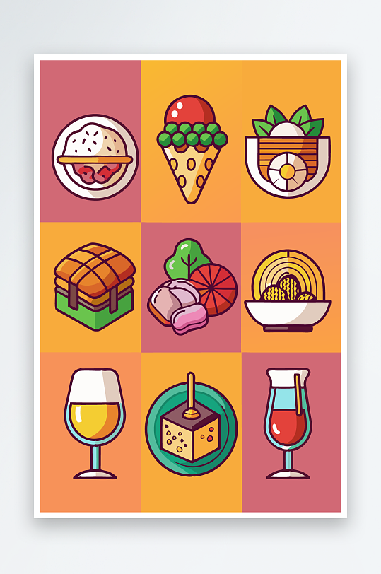美酒美食图标插画-众图网