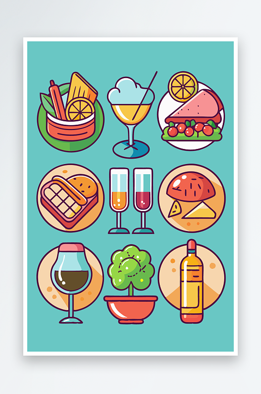 美酒美食图标插画元素-众图网