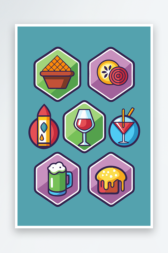 美酒美食图标插画元素-众图网