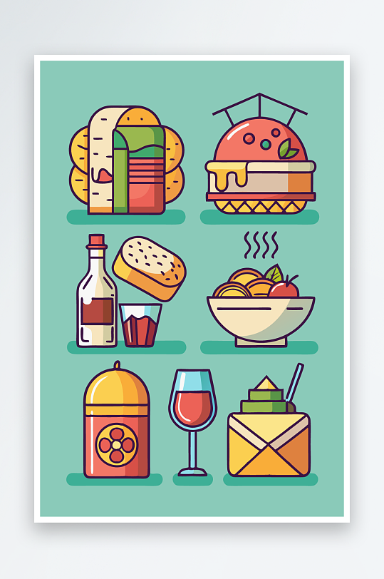 美酒美食图标插画元素-众图网