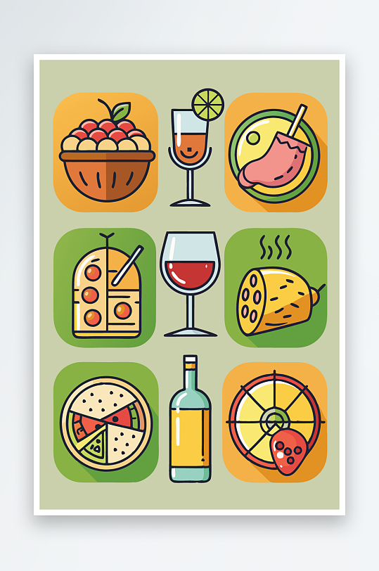 美酒美食图标插画元素-众图网