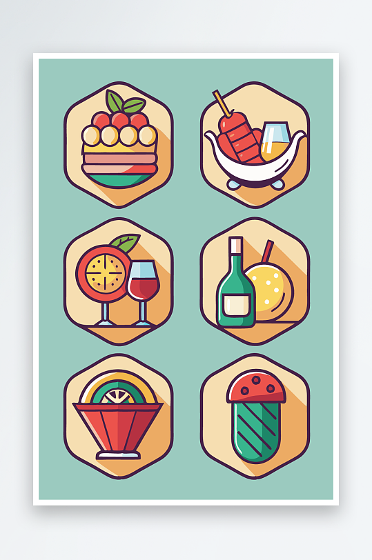 美酒美食图标插画元素-众图网