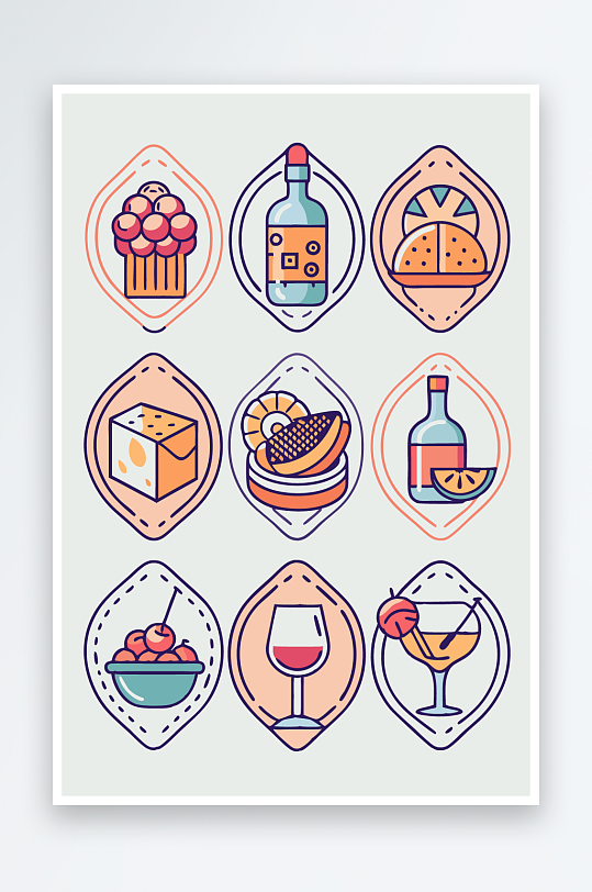 美酒美食图标插画元素-众图网