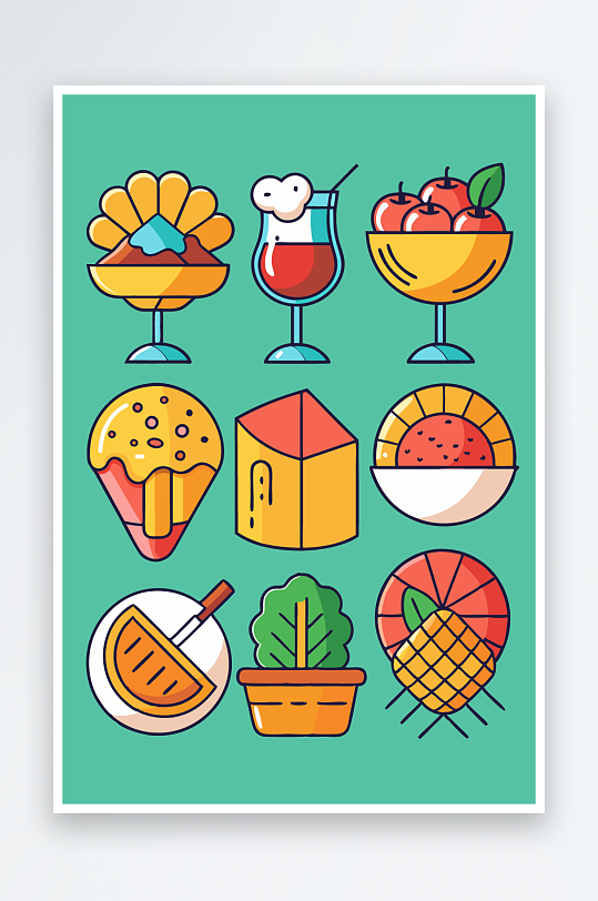 美酒美食图标插画元素-众图网