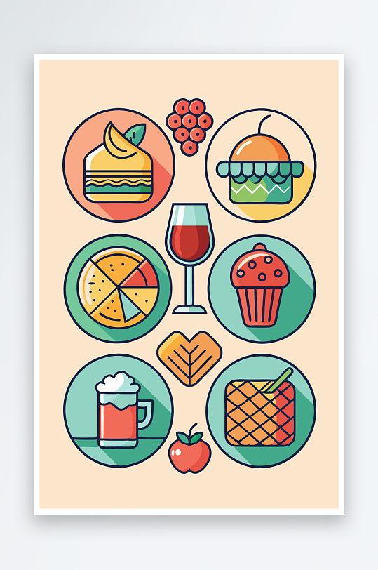 美酒美食图标插画元素-众图网