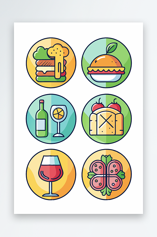 美酒美食图标插画元素-众图网