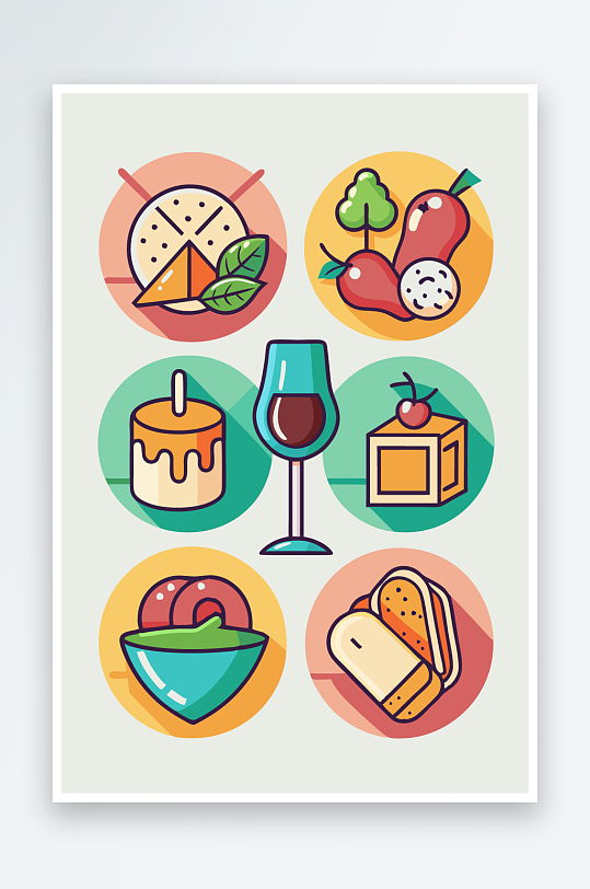 美酒美食图标插画-众图网