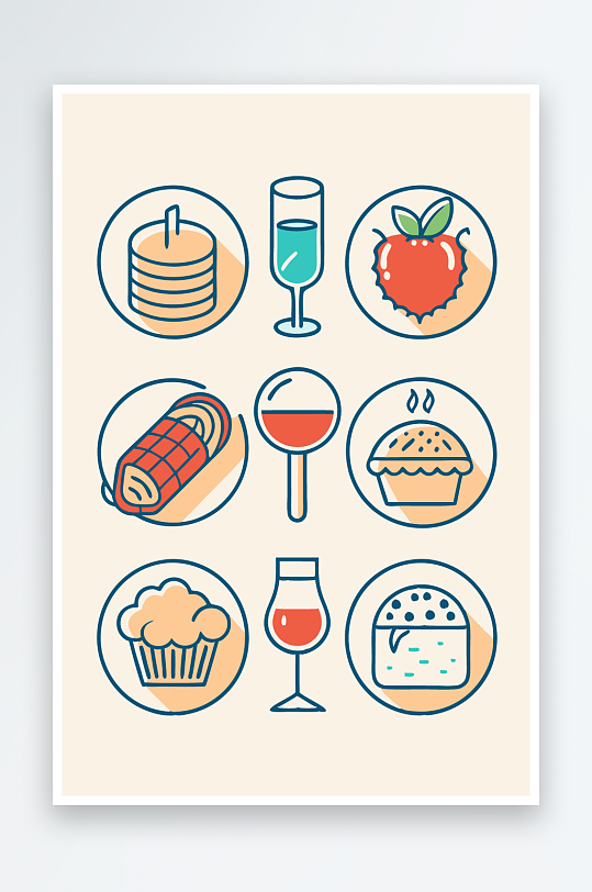 美酒美食图标插画-众图网