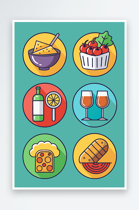 美酒美食图标插画-众图网