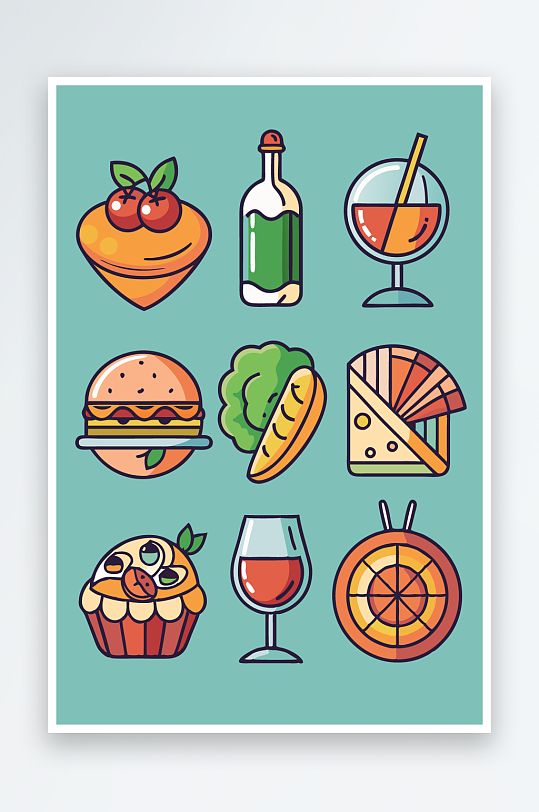 美酒美食图标插画-众图网