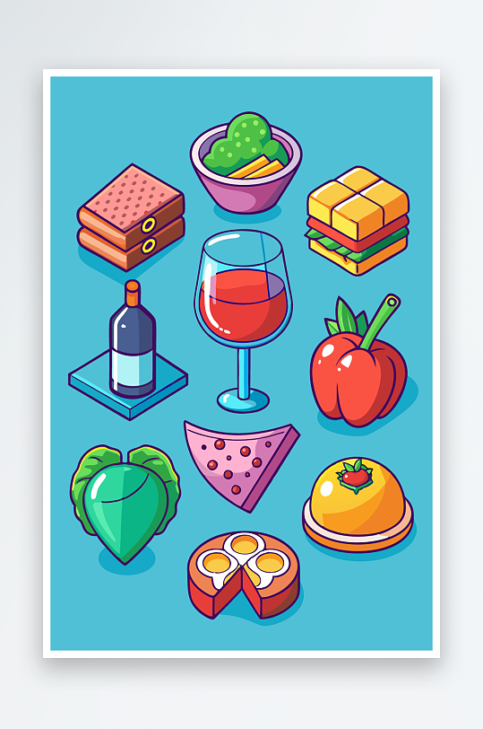 美酒美食图标插画-众图网