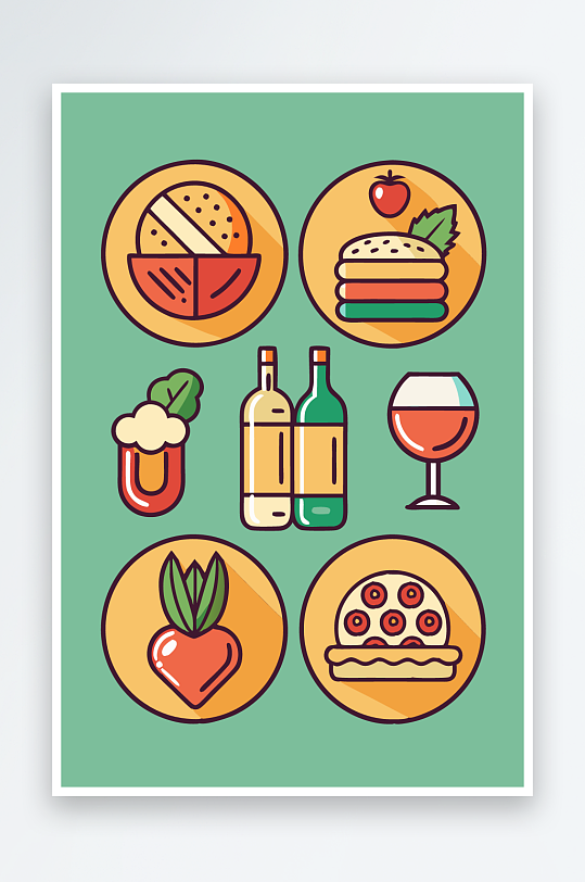 美酒美食图标插画-众图网