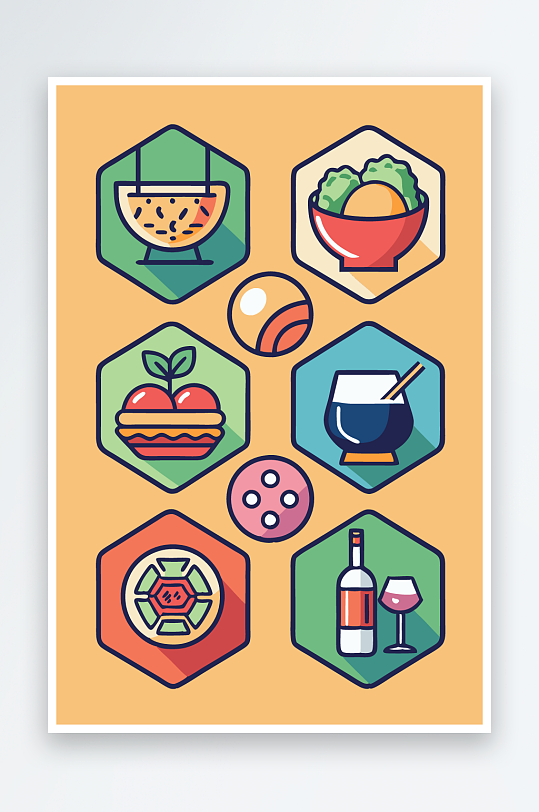 美酒美食图标插画元素-众图网