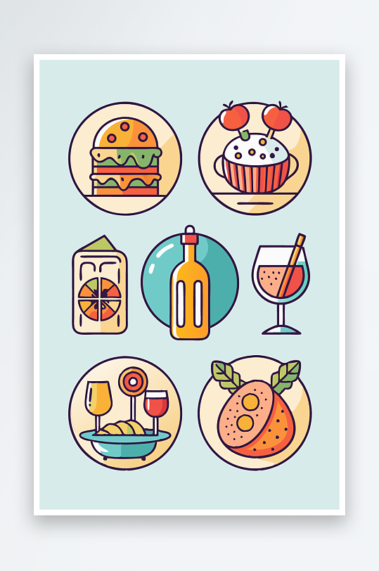 美酒美食图标插画元素-众图网